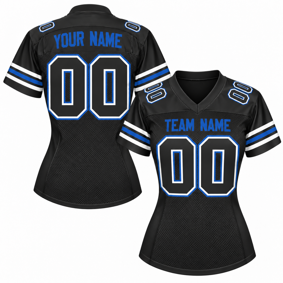 Custom Football Jersey with Name & Number – Black Blue White