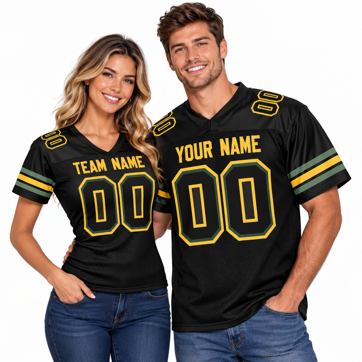 Custom Football Jersey with Name & Number – Black Gold Green