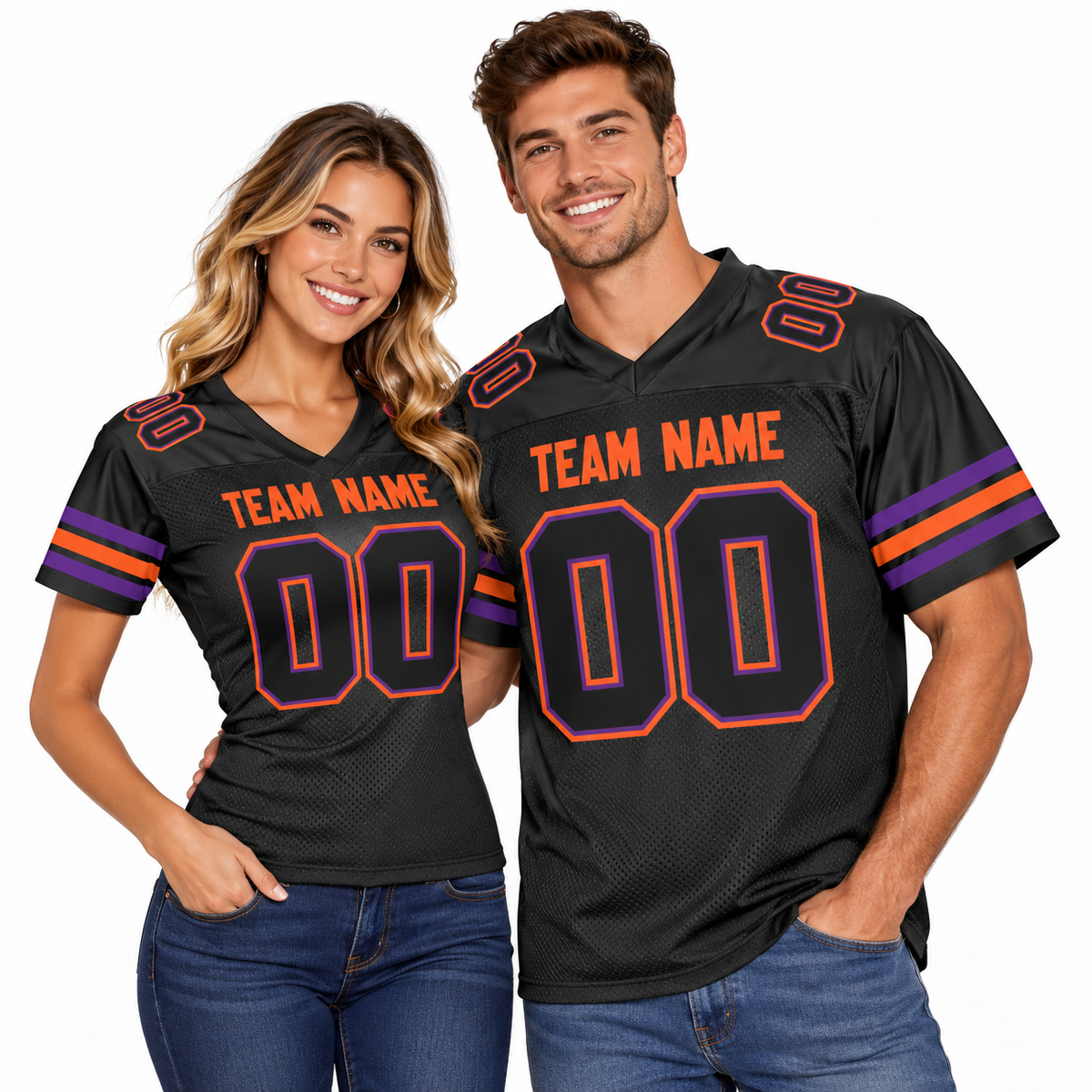 Custom Football Jersey with Name & Number – Black Orange Purple