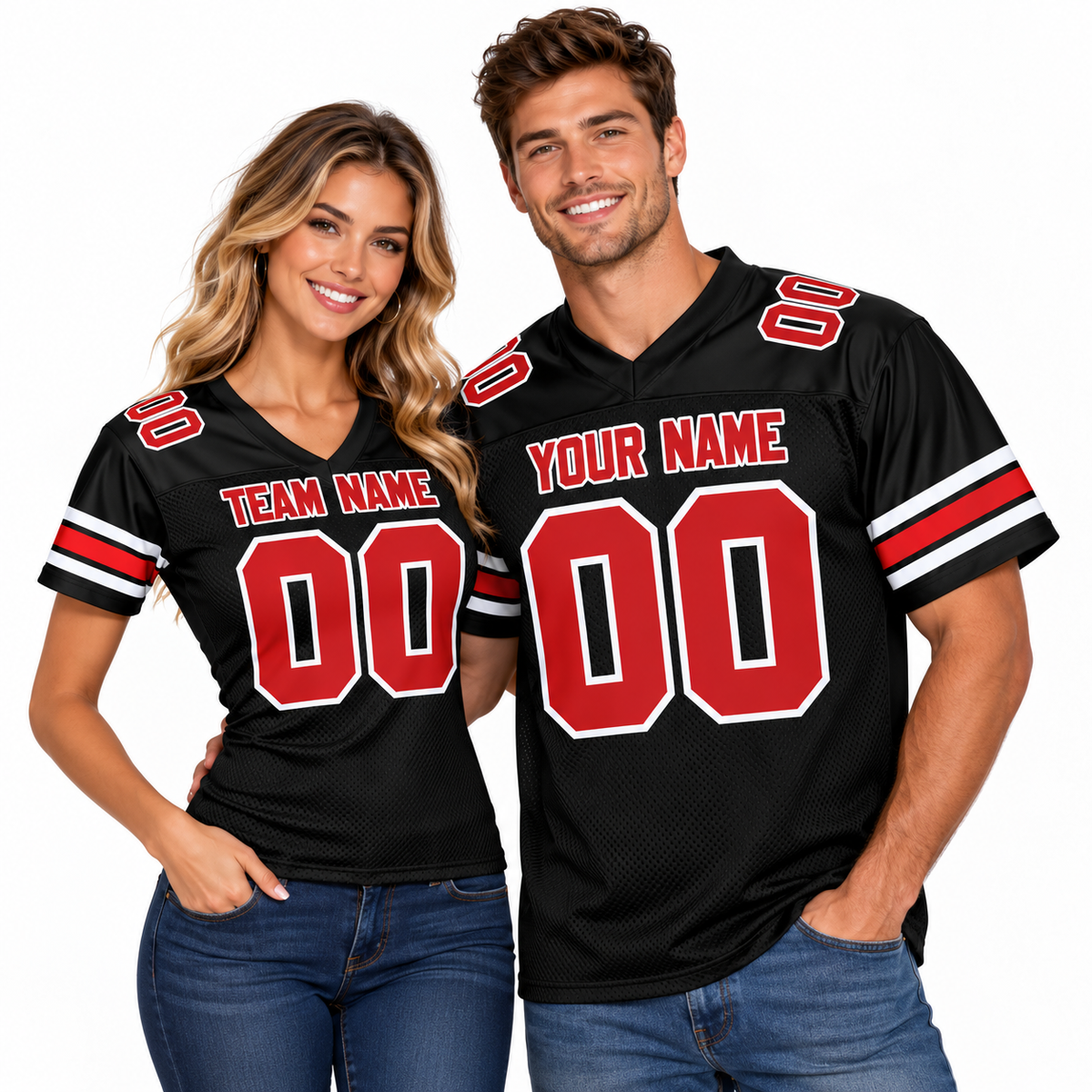 Custom Football Jersey with Name & Number – Black Red White