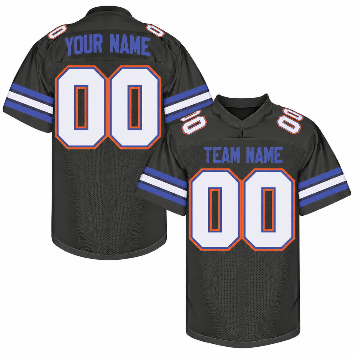 Custom Football Jersey with Name & Number – Black White Blue Orange