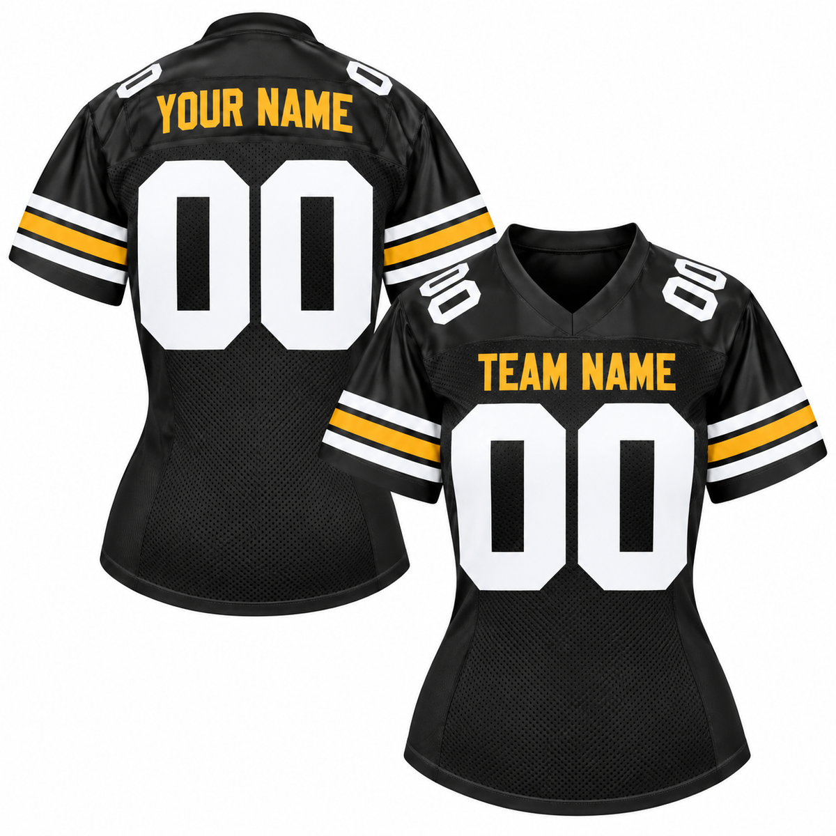 Custom Football Jersey with Name & Number – Black White Gold