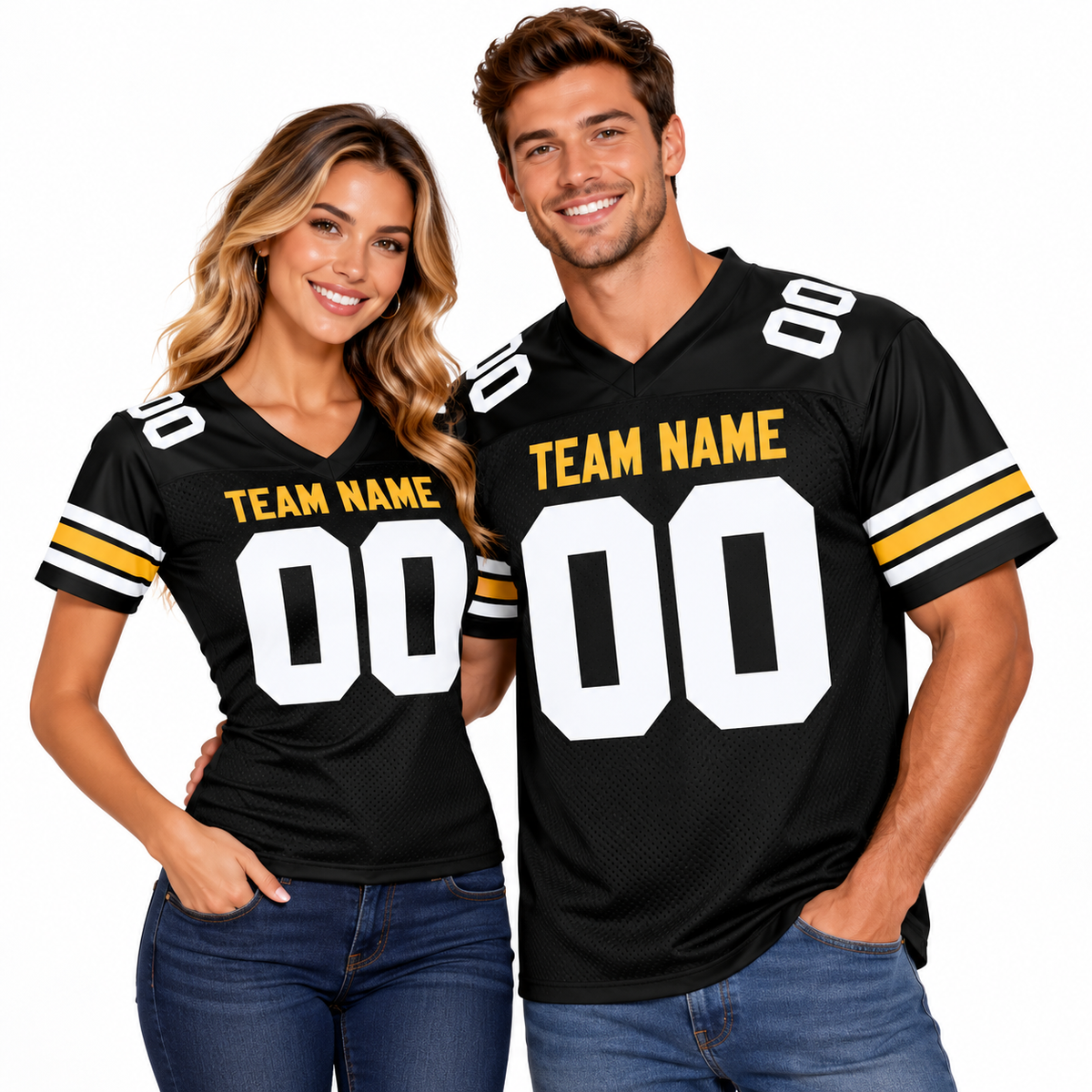 Custom Football Jersey with Name & Number – Black White Gold