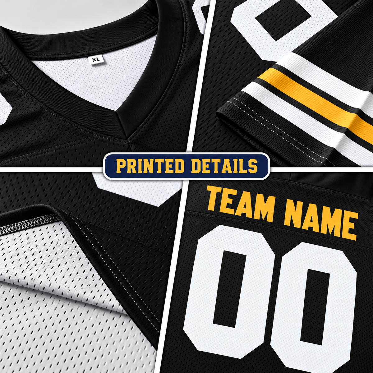 Custom Football Jersey with Name & Number – Black White Gold