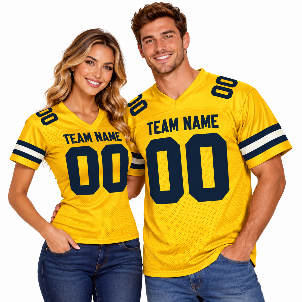 Custom Football Jersey with Name & Number – Gold Navy White