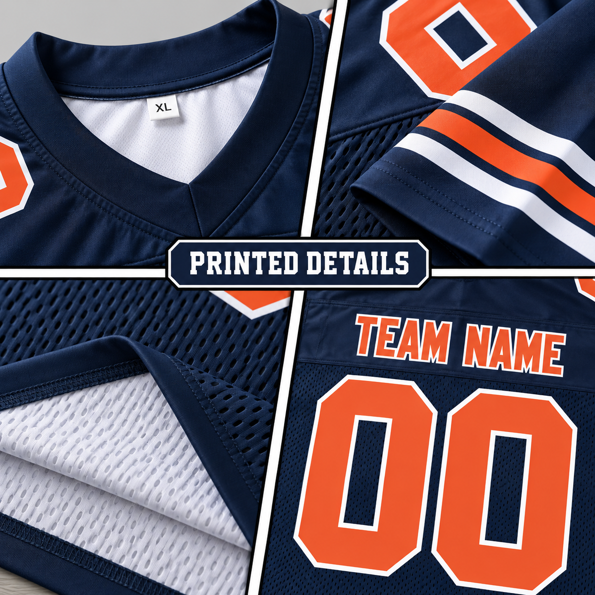 Custom Football Jersey with Name & Number – Navy Orange White