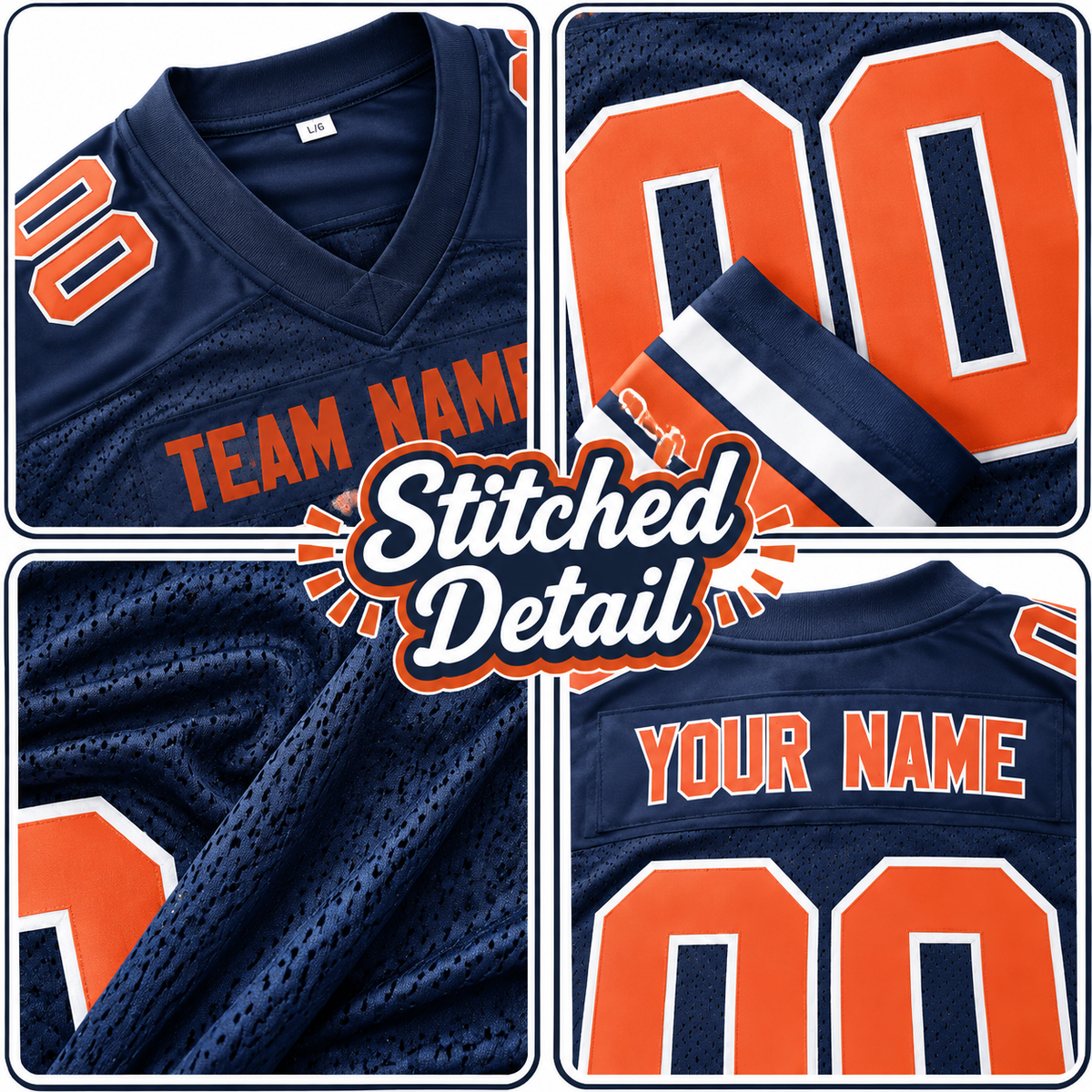 Custom Football Jersey with Name & Number – Navy Orange White