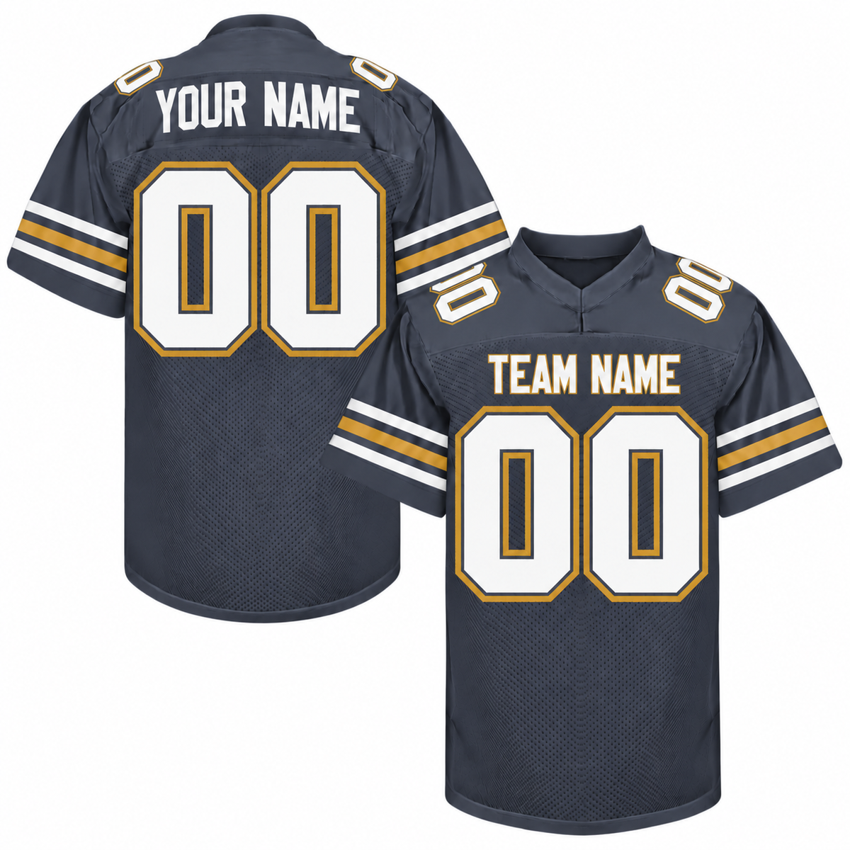 Custom Football Jersey with Name & Number – Navy White Gold