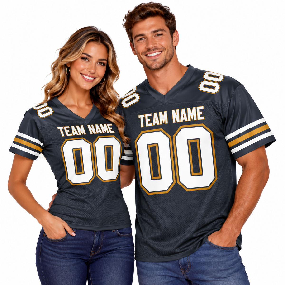 Custom Football Jersey with Name & Number – Navy White Gold