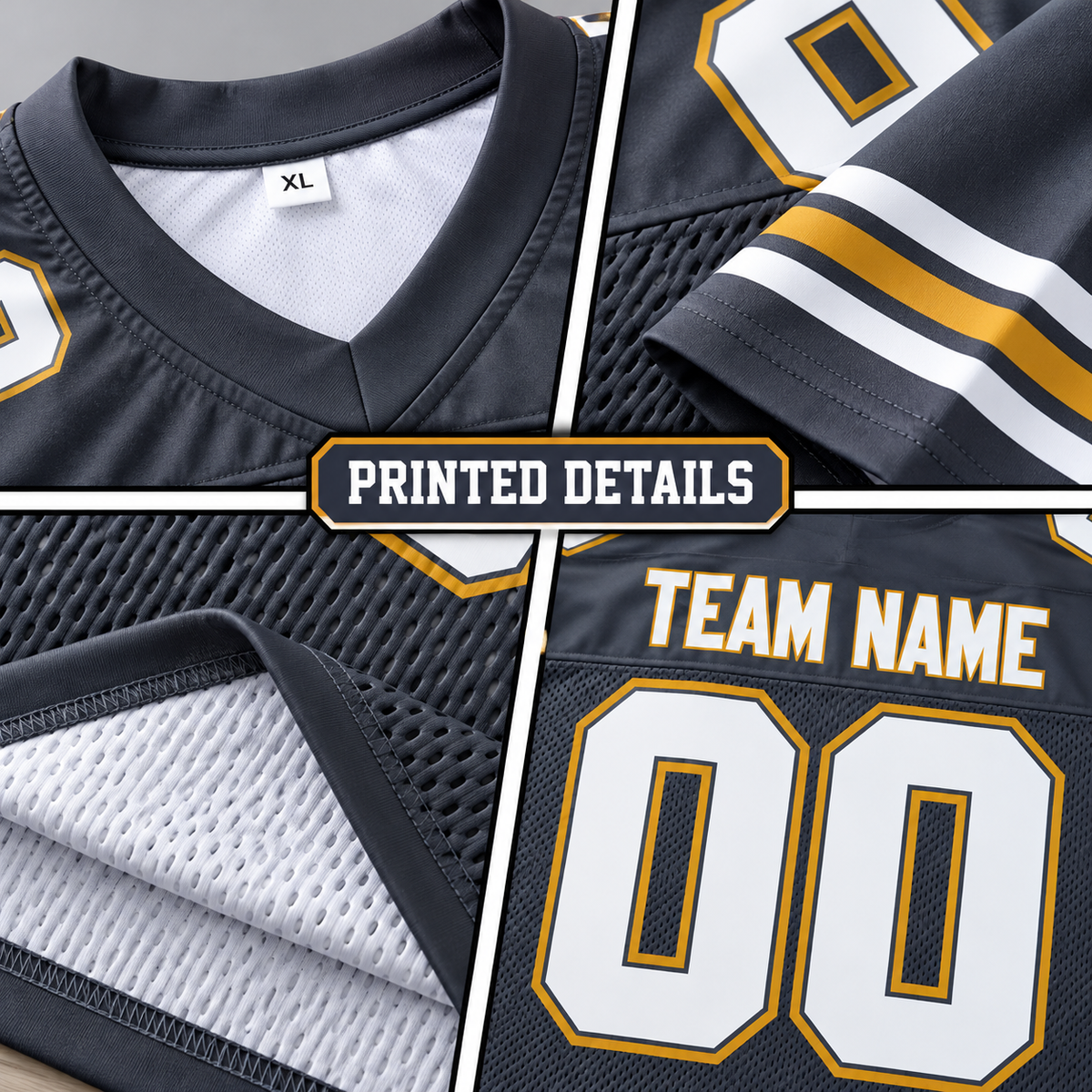 Custom Football Jersey with Name & Number – Navy White Gold