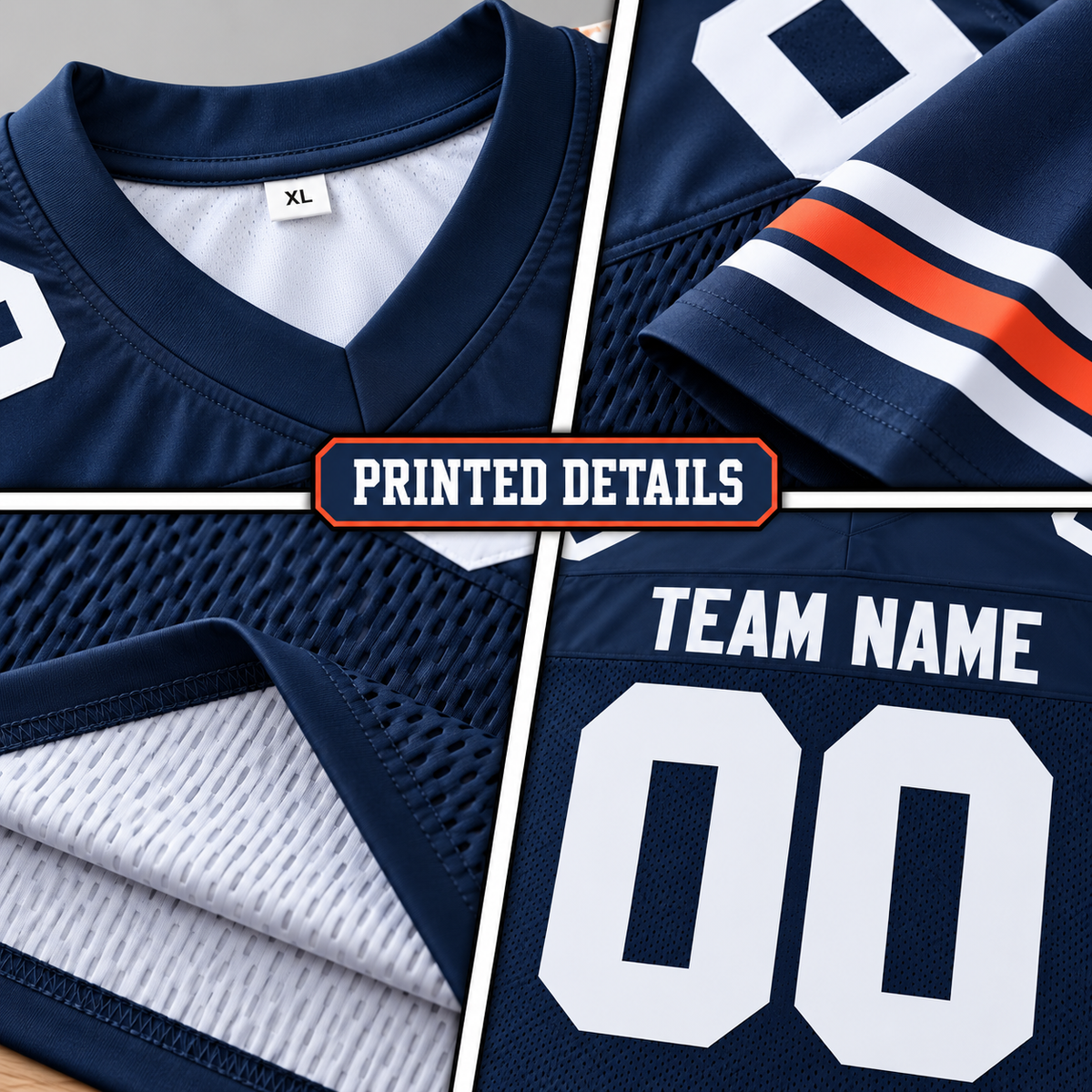 Custom Football Jersey with Name & Number – Navy White Orange