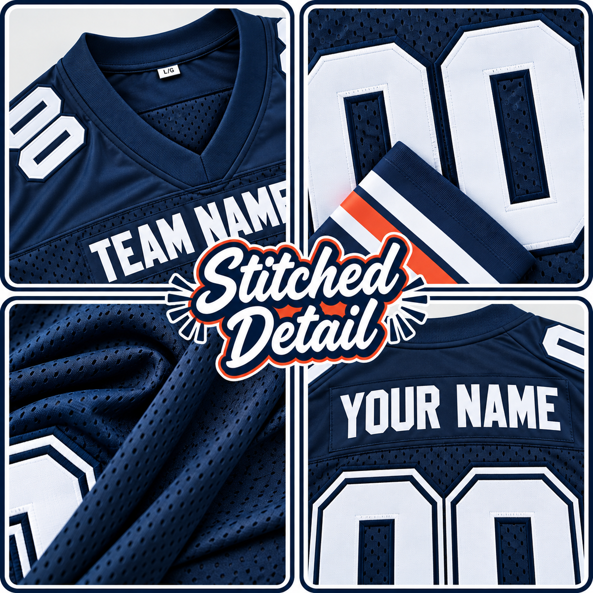 Custom Football Jersey with Name & Number – Navy White Orange