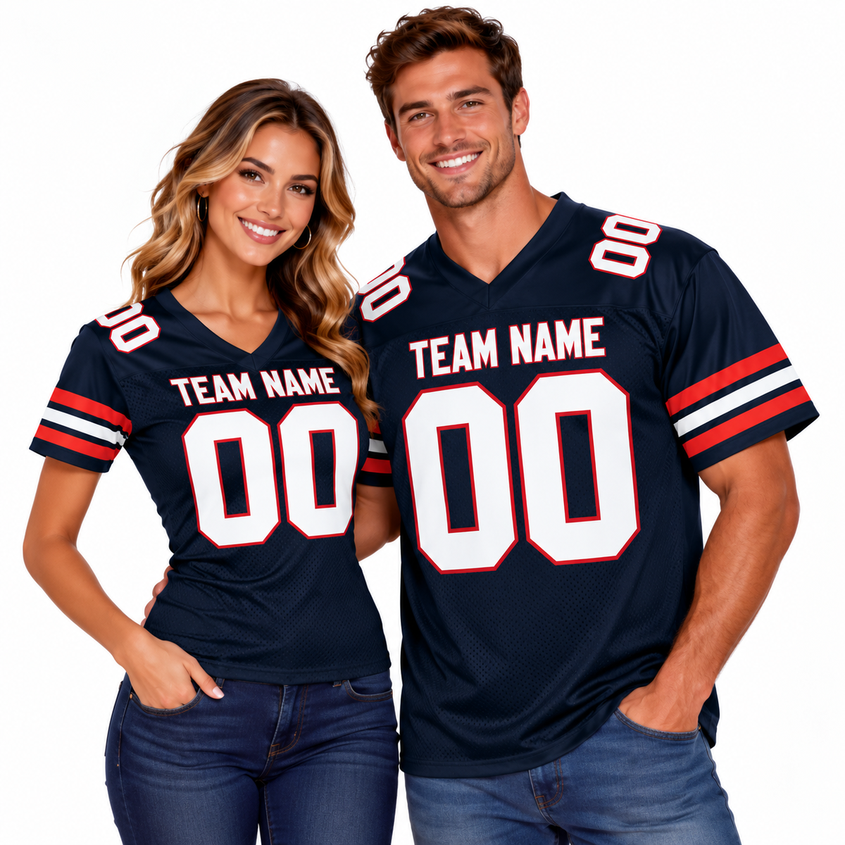 Custom Football Jersey with Name & Number – Navy White Red
