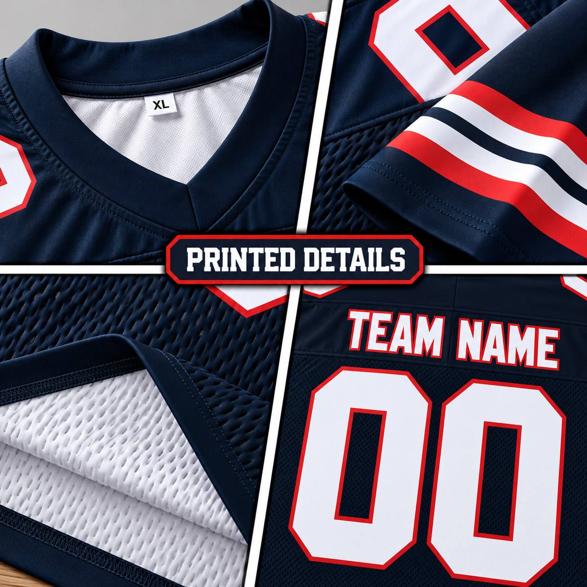 Custom Football Jersey with Name & Number – Navy White Red