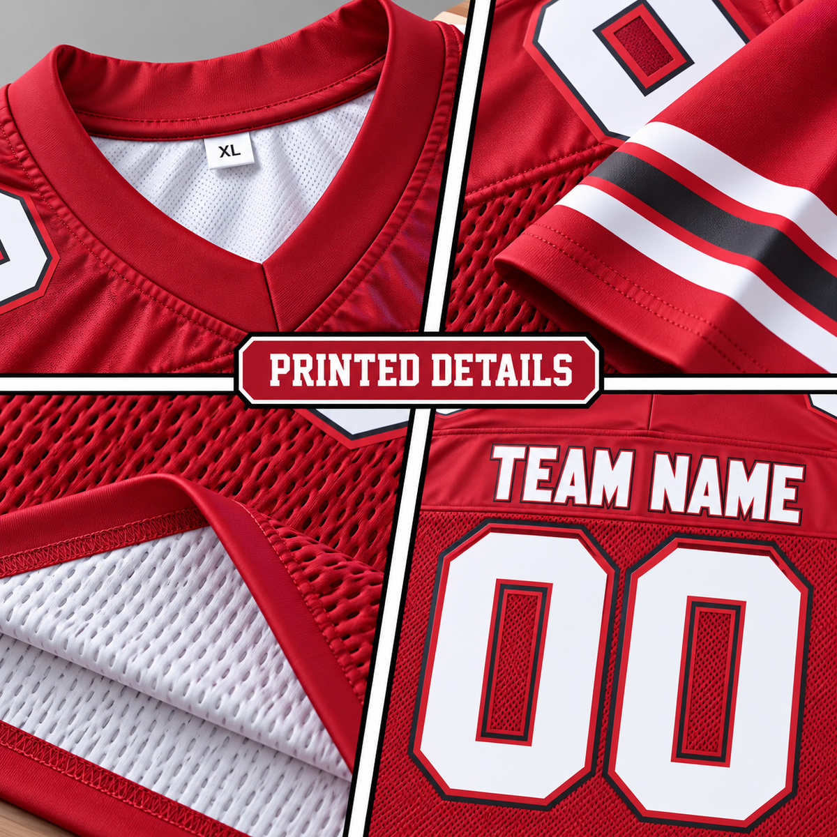 Custom Football Jersey with Name & Number – Red White Black