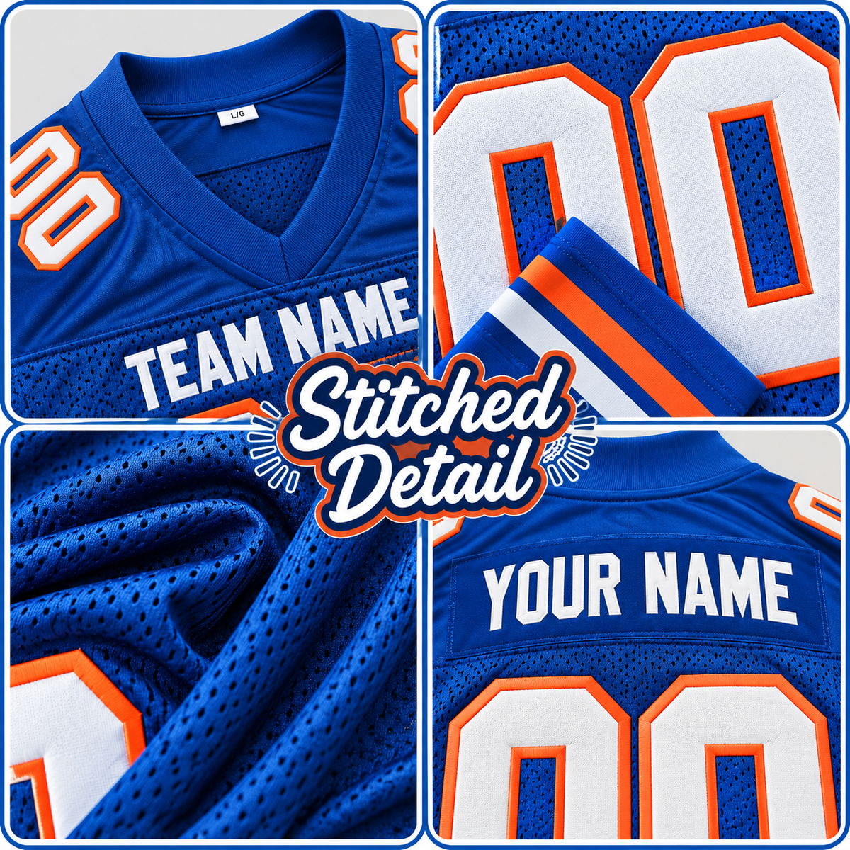 Custom Football Jersey with Name & Number – Royal White Orange