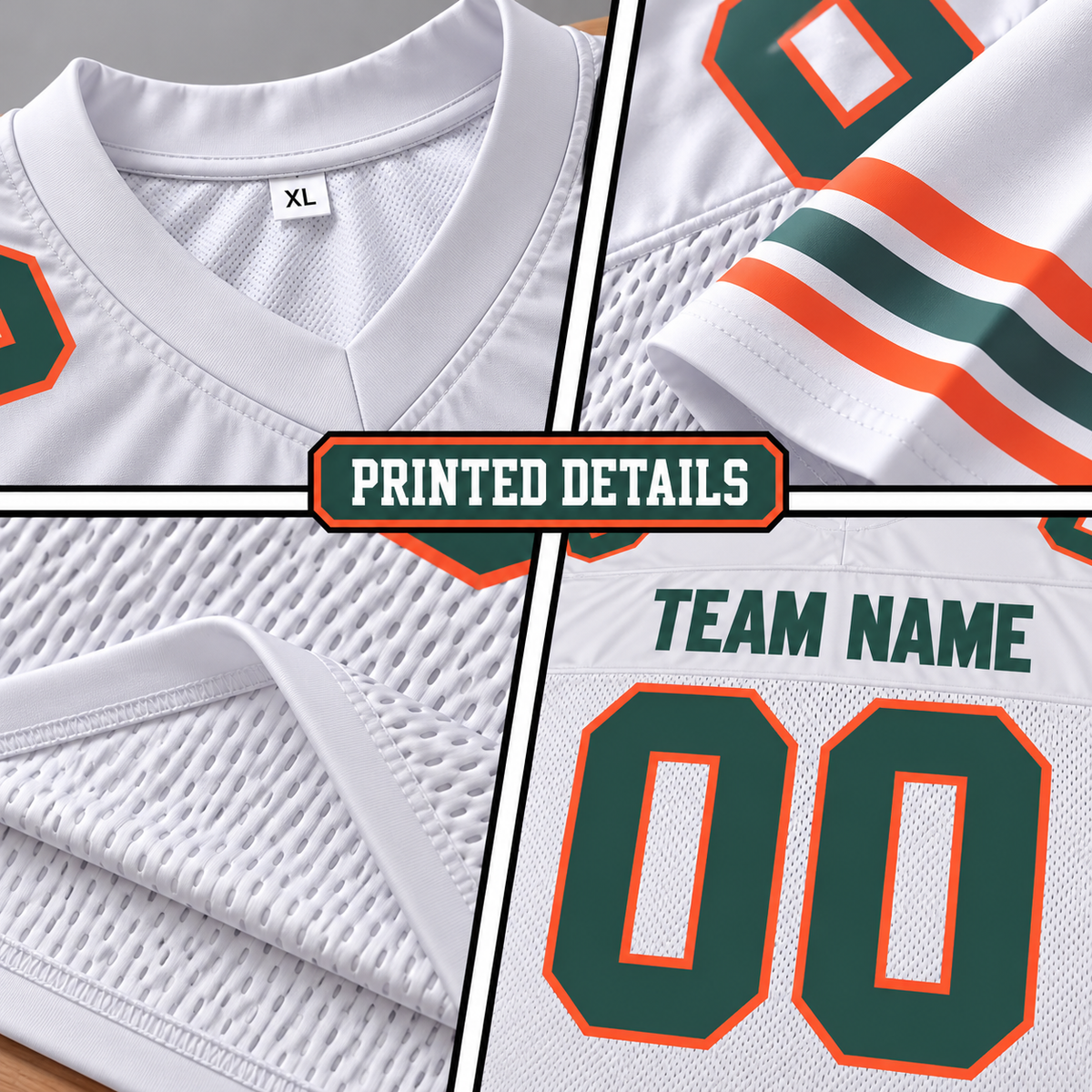 Custom Football Jersey with Name & Number – White Aqua Orange