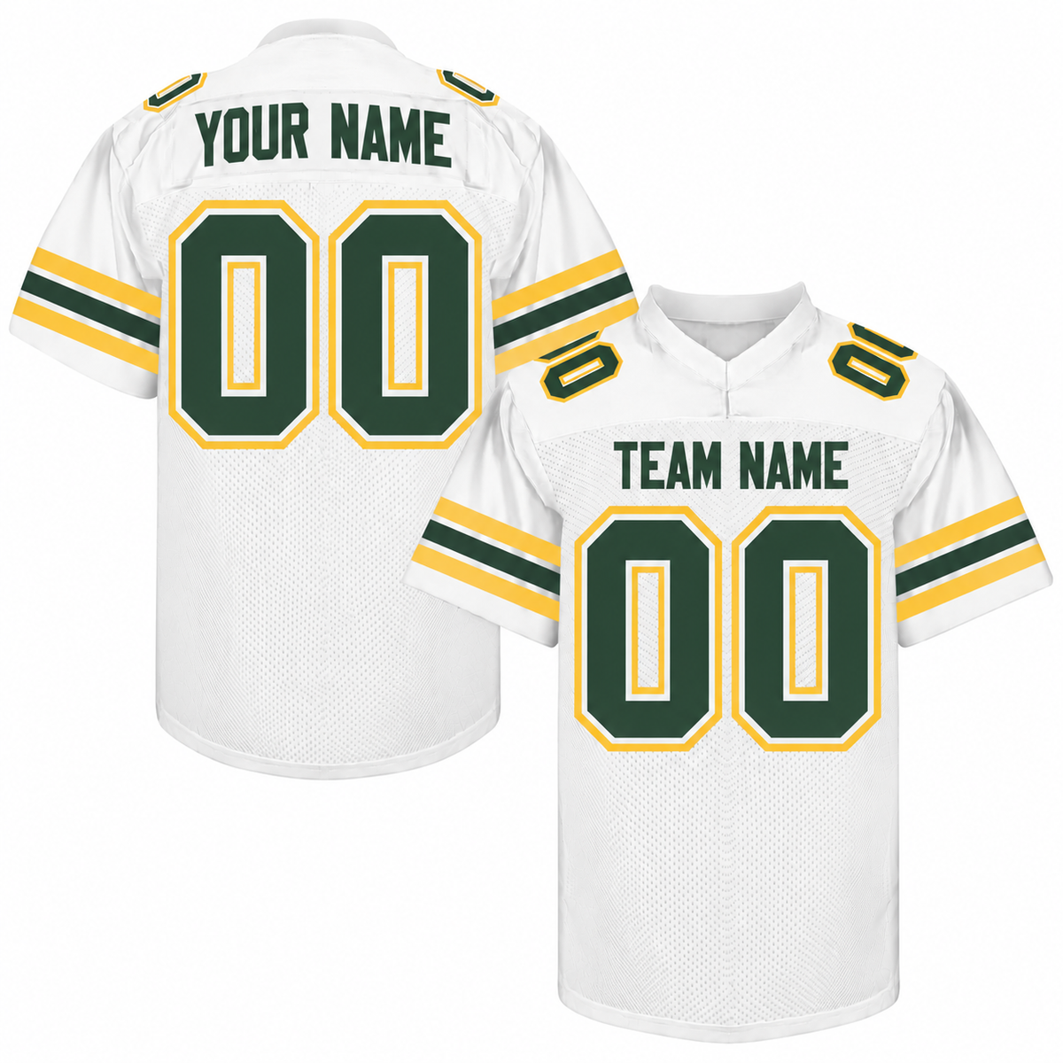 Custom Football Jersey with Name & Number – White Green Gold