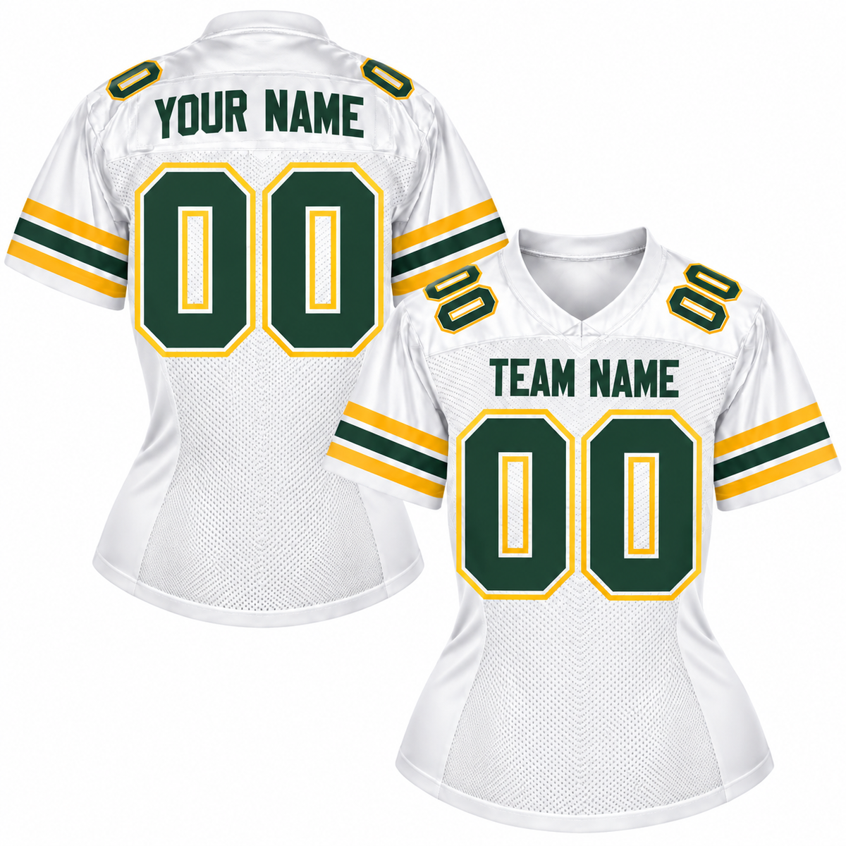 Custom Football Jersey with Name & Number – White Green Gold