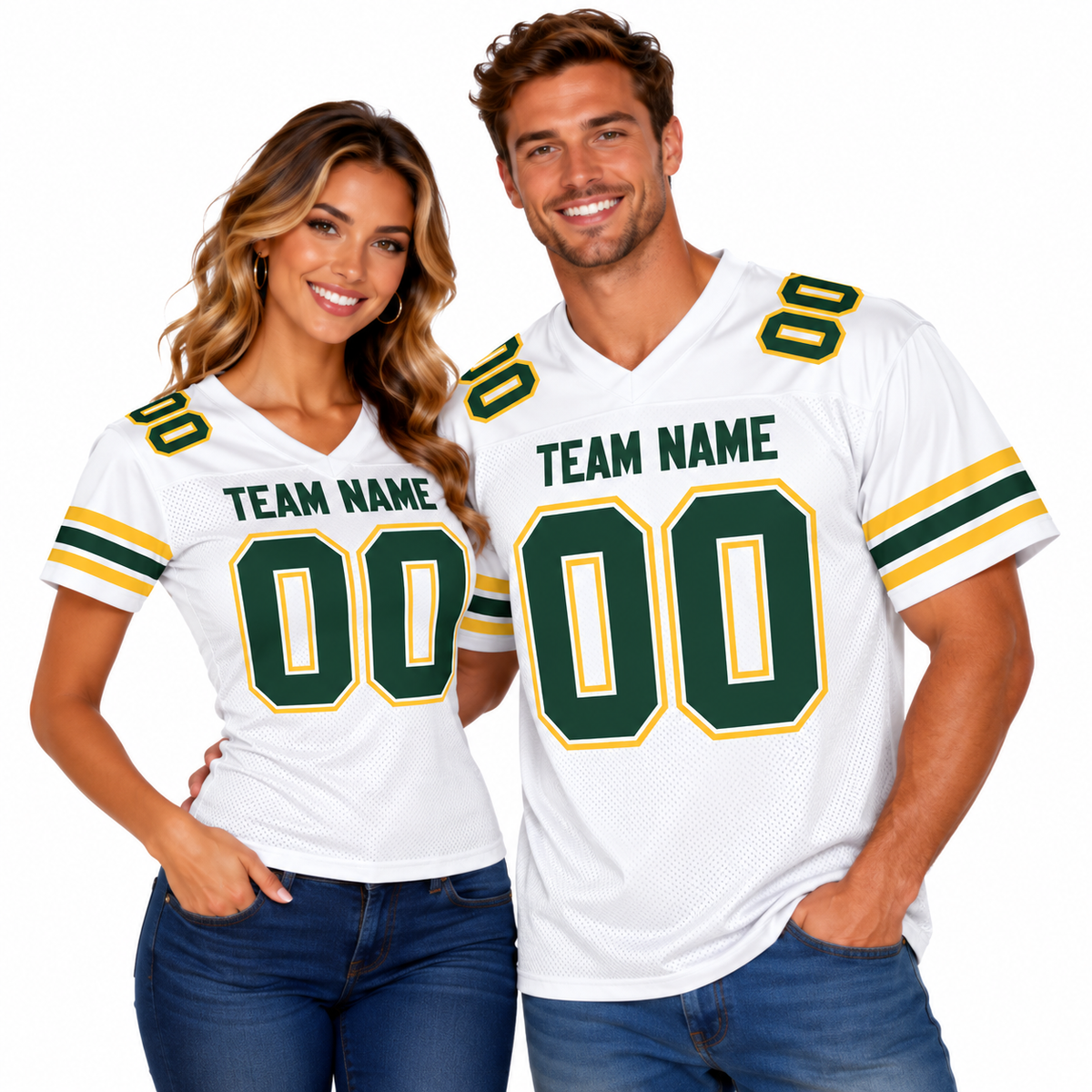 Custom Football Jersey with Name & Number – White Green Gold