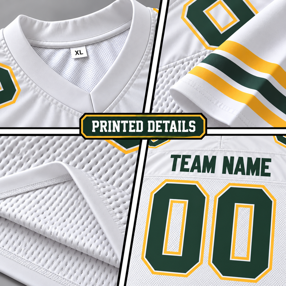 Custom Football Jersey with Name & Number – White Green Gold