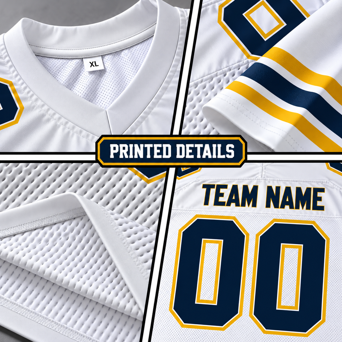 Custom Football Jersey with Name & Number – White Navy Gold