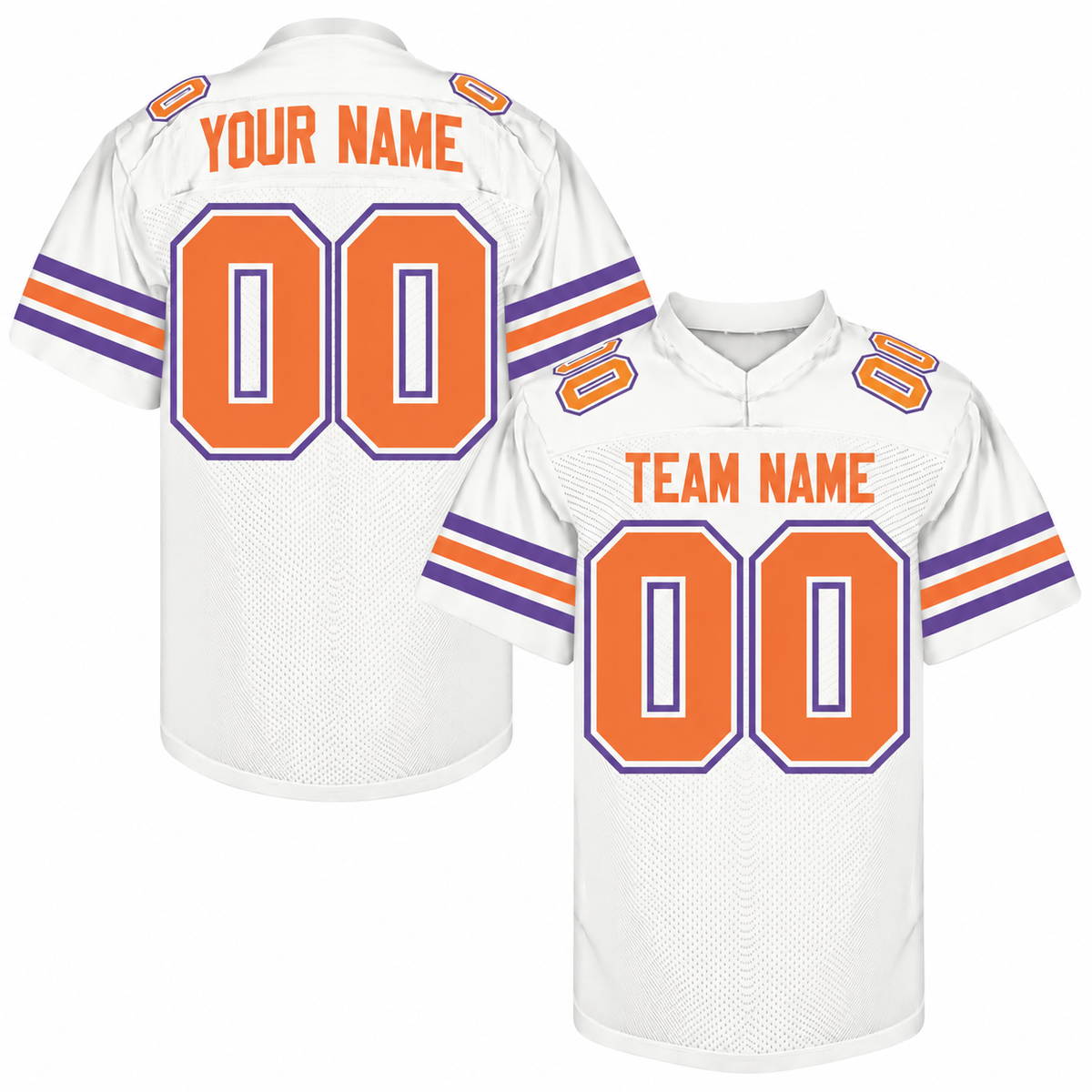 Custom Football Jersey with Name & Number – White Orange Purple
