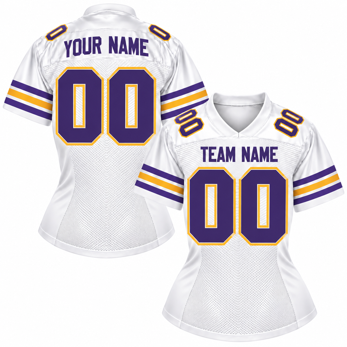 Custom Football Jersey with Name & Number – White Purple Gold