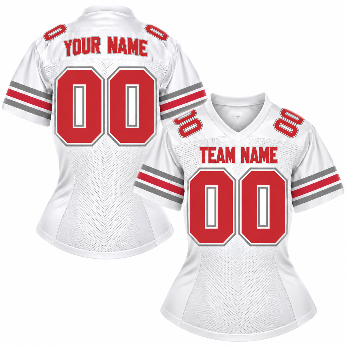Custom Football Jersey with Name & Number – White Red Gray