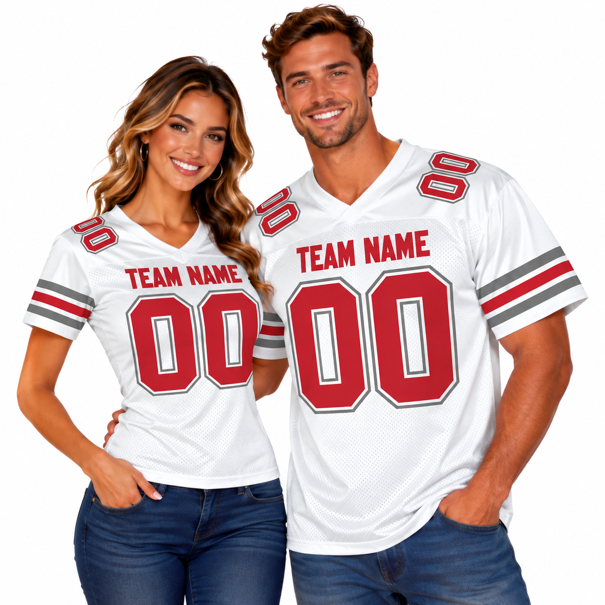 Custom Football Jersey with Name & Number – White Red Gray