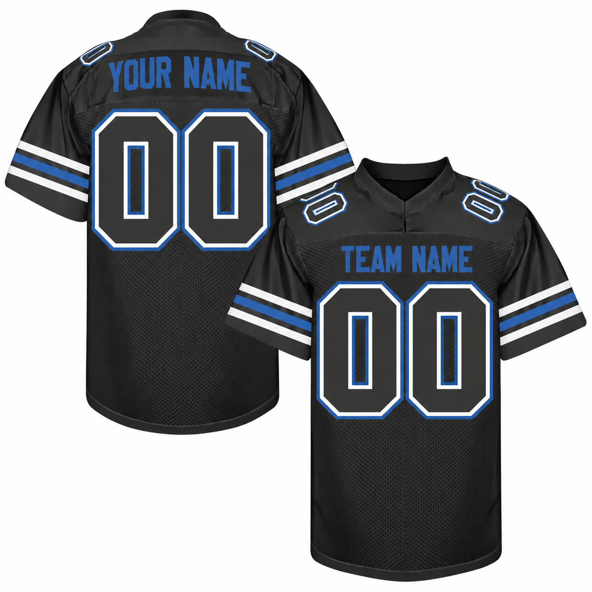 Custom Football Jersey with Name & Number – Black Blue White