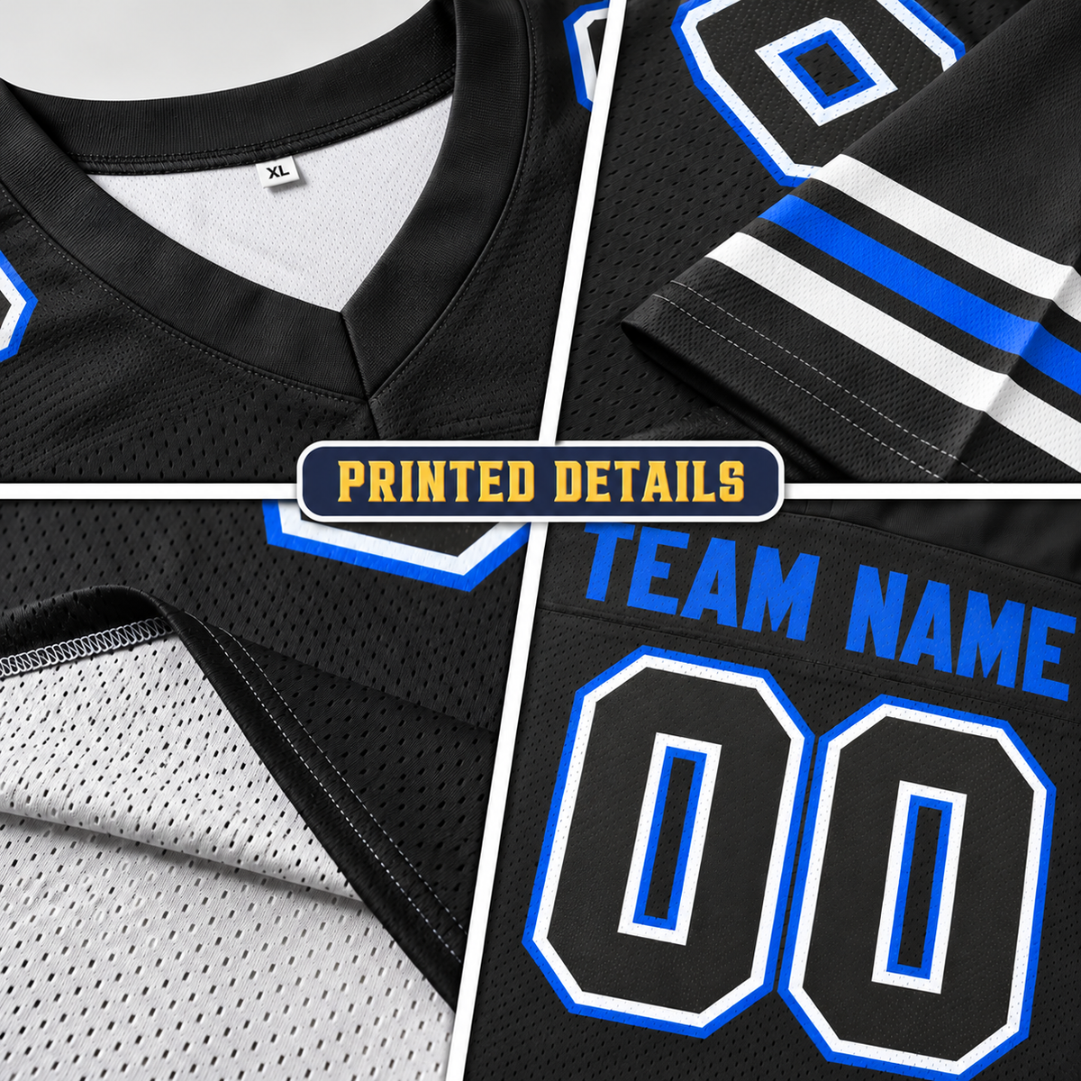 Custom Football Jersey with Name & Number – Black Blue White