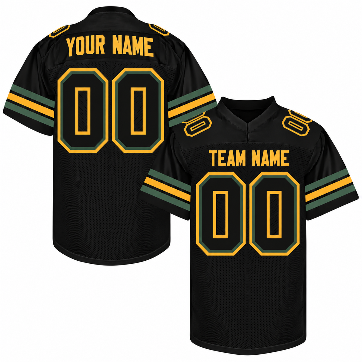 Custom Football Jersey with Name & Number – Black Gold Green
