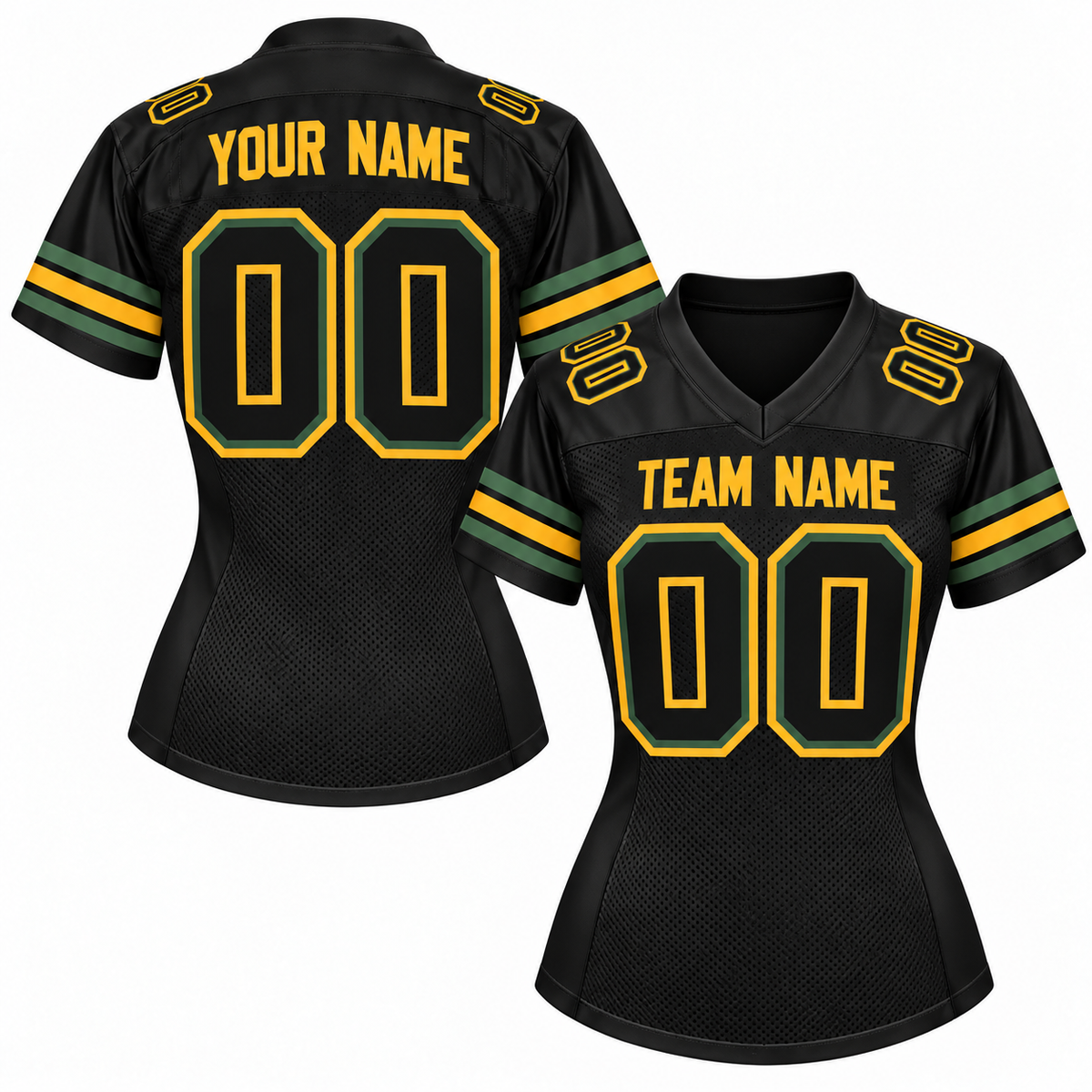 Custom Football Jersey with Name & Number – Black Gold Green