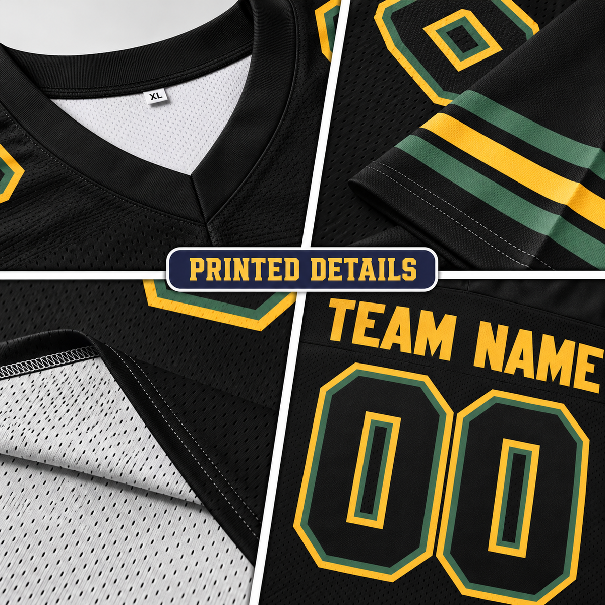 Custom Football Jersey with Name & Number – Black Gold Green