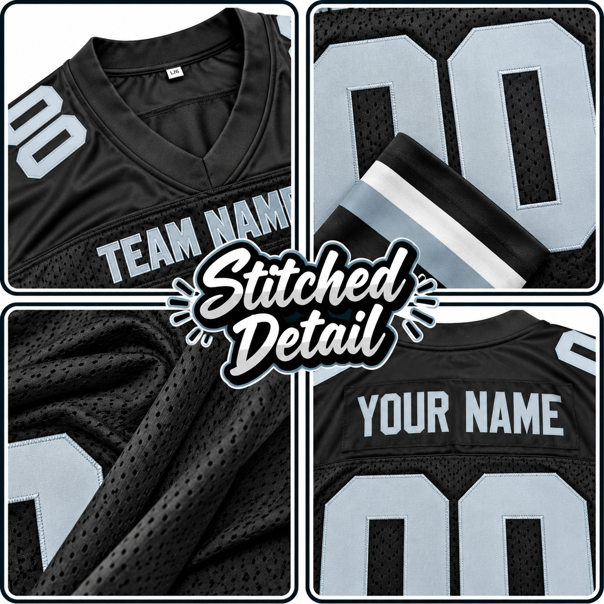 Custom Football Jersey with Name & Number – Black Gray