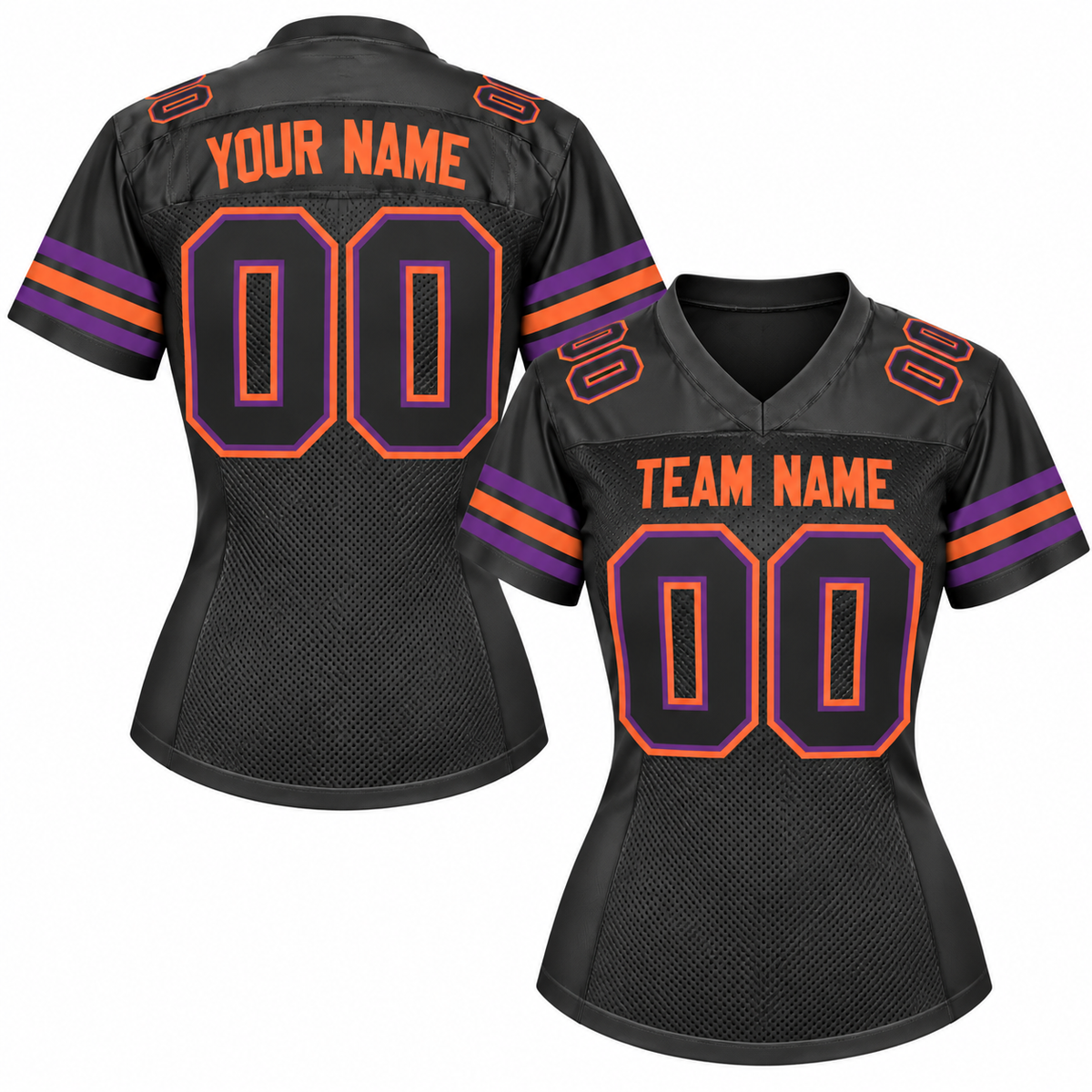 Custom Football Jersey with Name & Number – Black Orange Purple