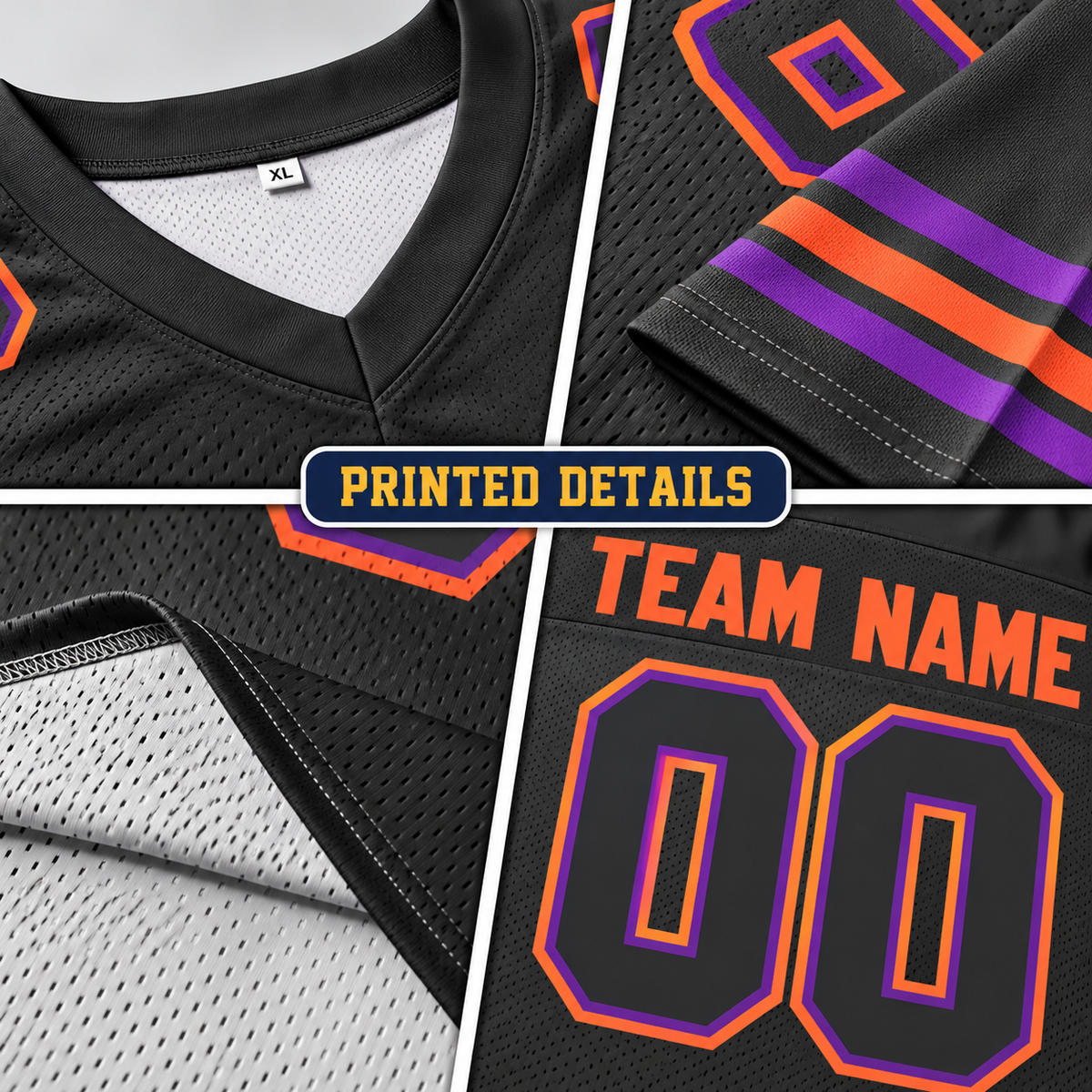 Custom Football Jersey with Name & Number – Black Orange Purple