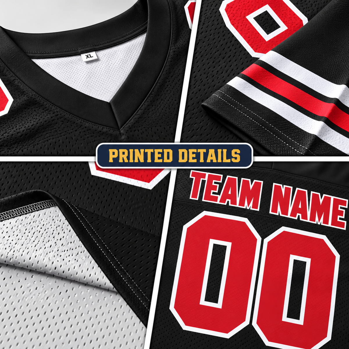 Custom Football Jersey with Name & Number – Black Red White