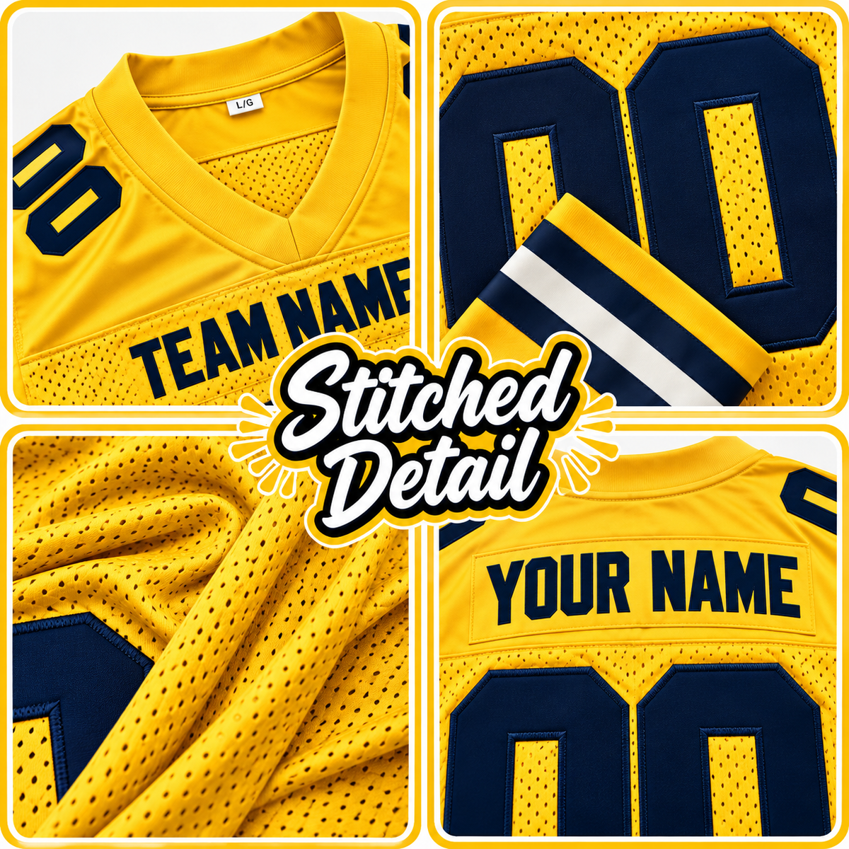 Custom Football Jersey with Name & Number – Gold Navy White