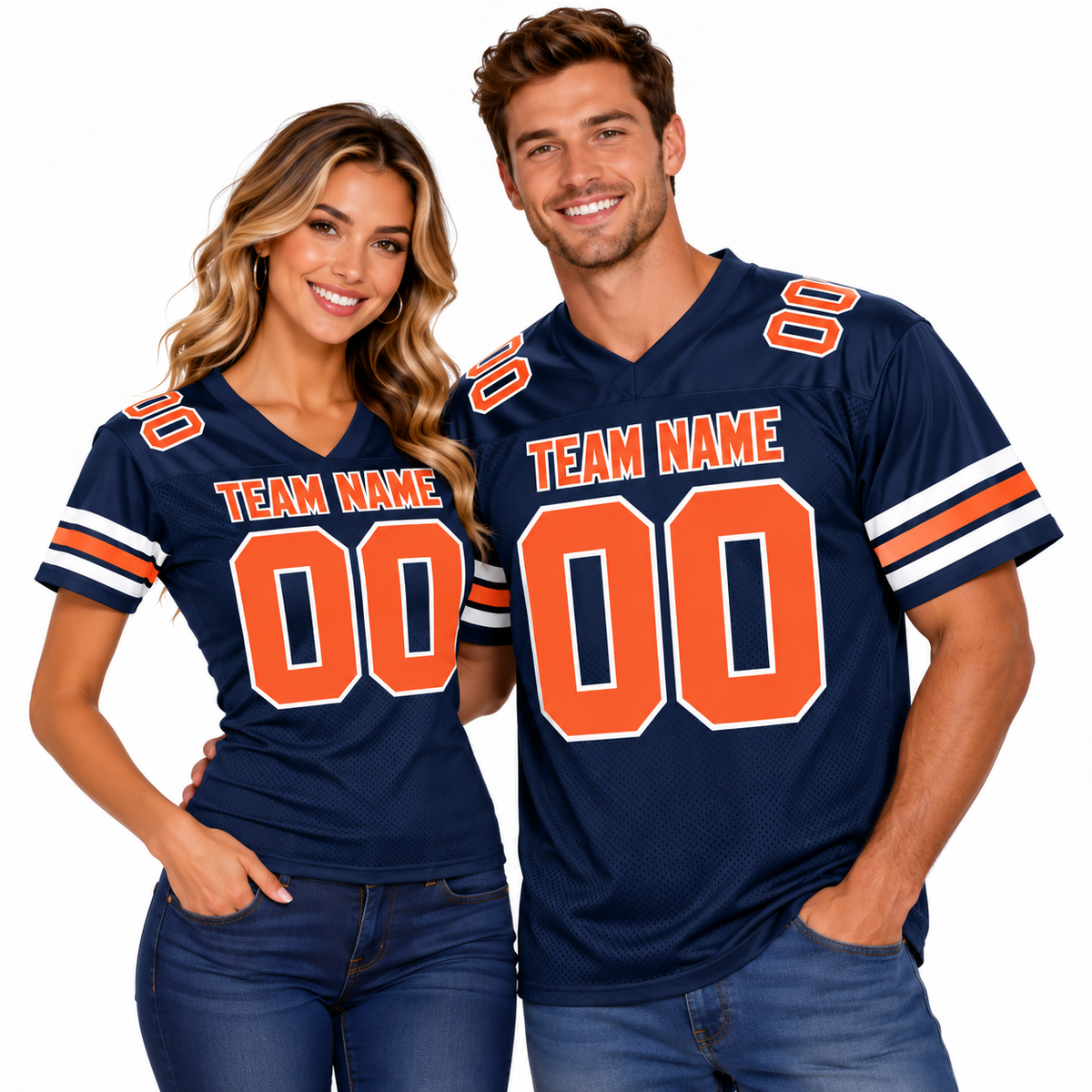Custom Football Jersey with Name & Number – Navy Orange White