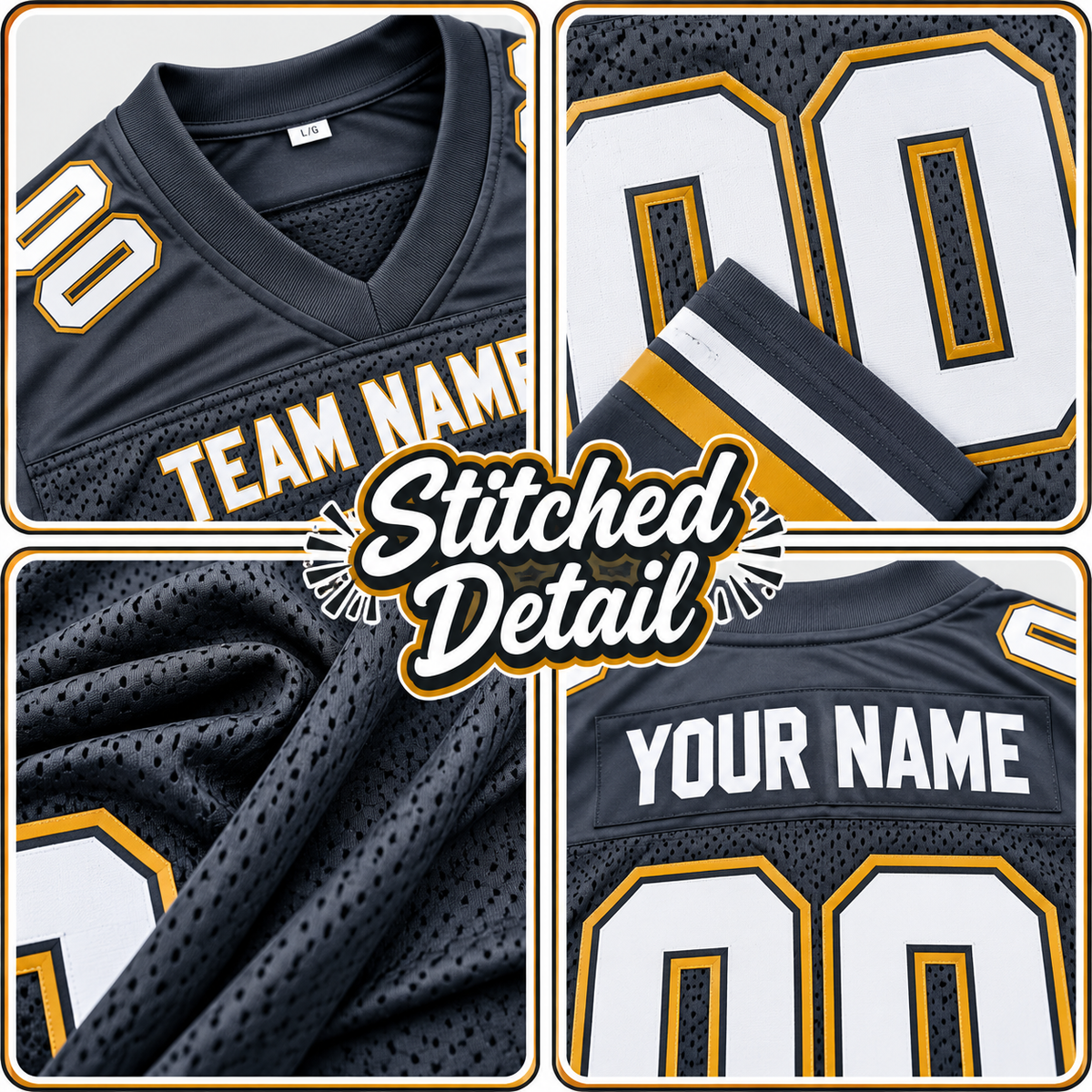 Custom Football Jersey with Name & Number – Navy White Gold