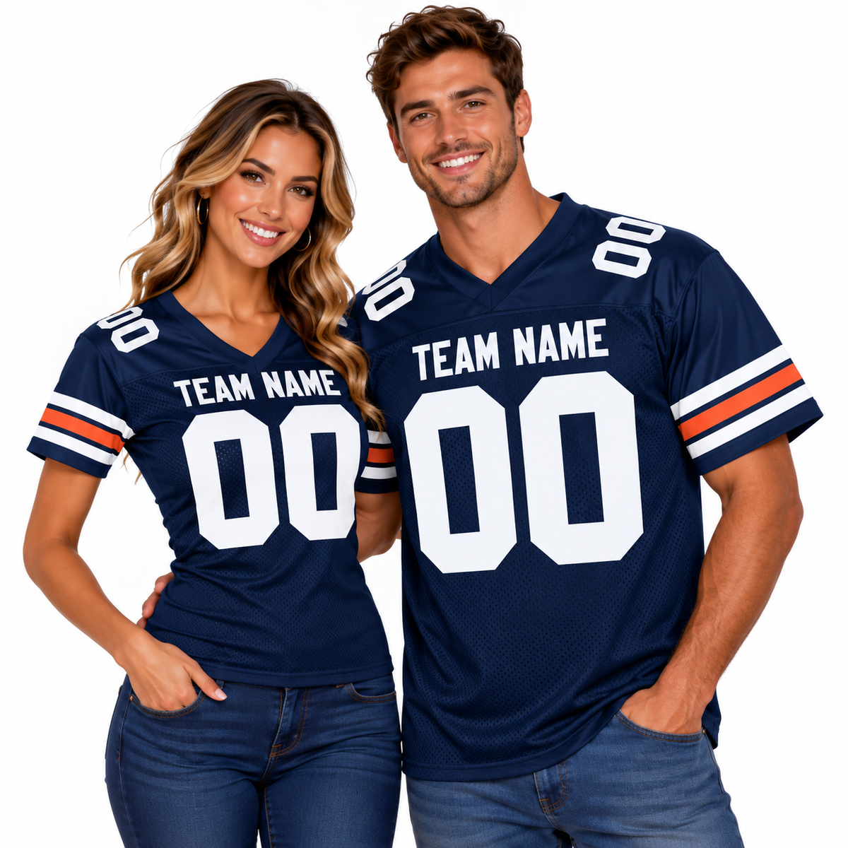 Custom Football Jersey with Name & Number – Navy White Orange