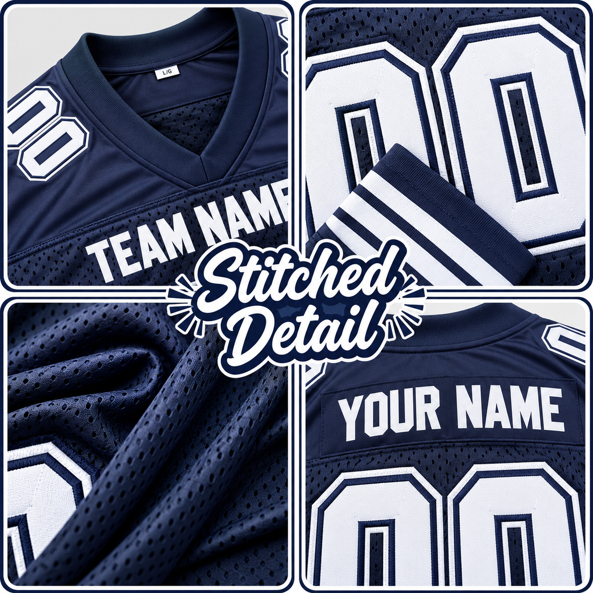 Custom Football Jersey with Name & Number – Navy White