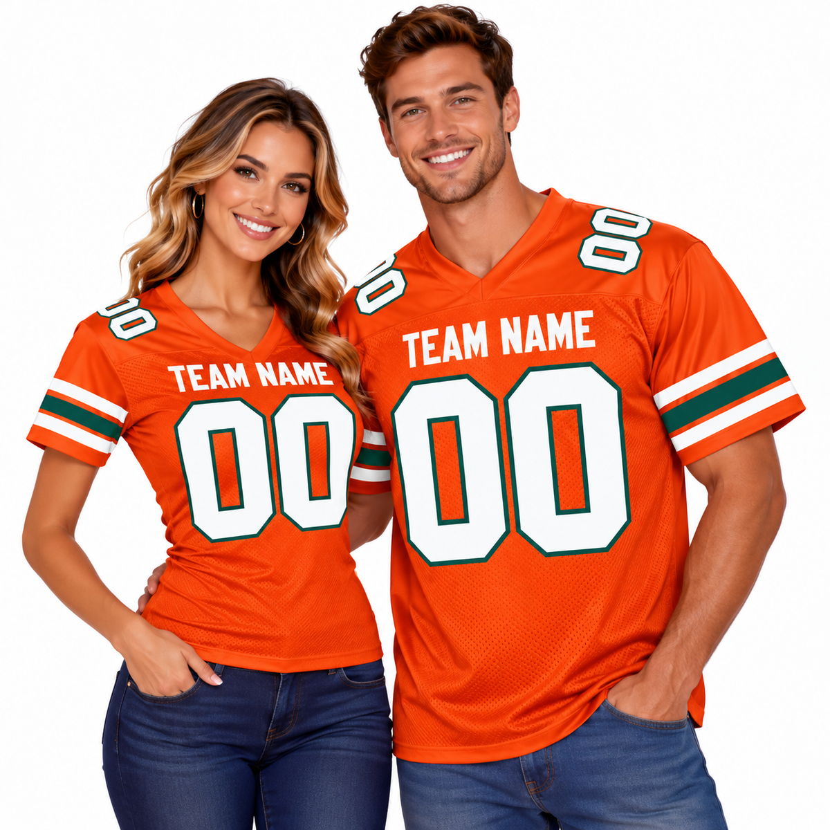 Custom Football Jersey with Name & Number – Orange White Aqua