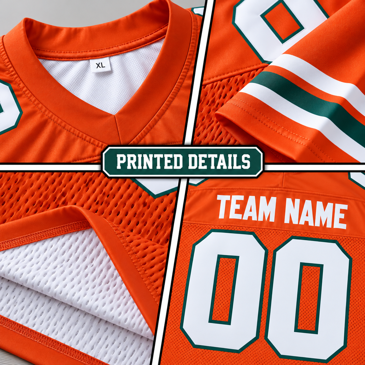 Custom Football Jersey with Name & Number – Orange White Aqua
