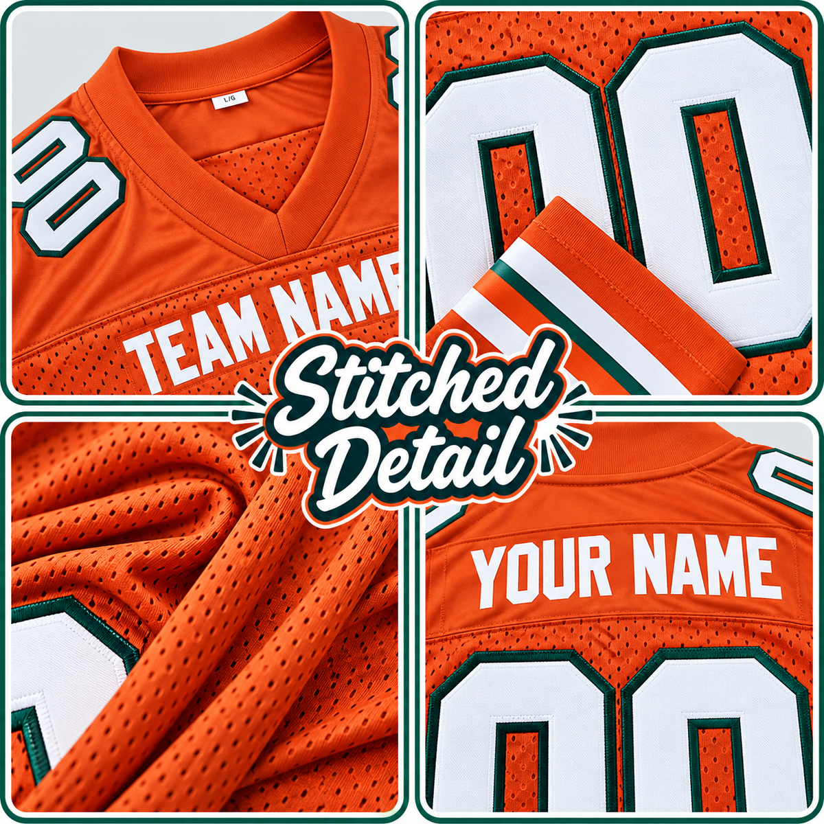 Custom Football Jersey with Name & Number – Orange White Aqua