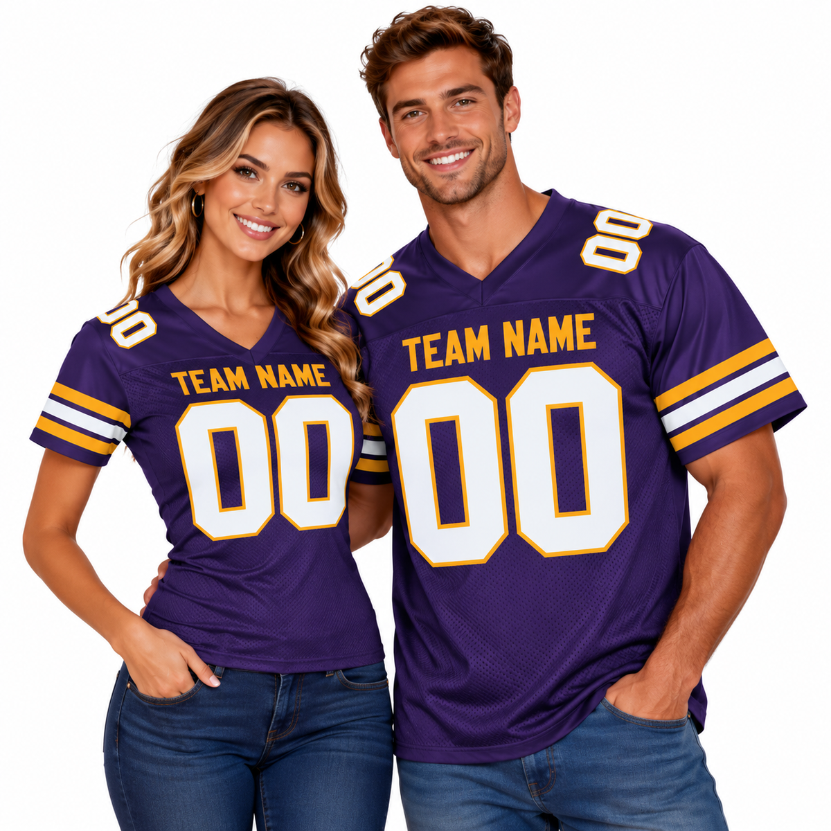 Custom Football Jersey with Name & Number – Purple White Gold