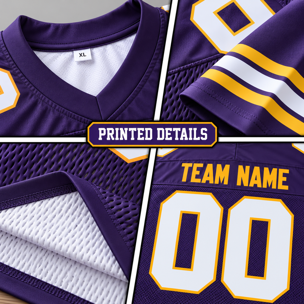 Custom Football Jersey with Name & Number – Purple White Gold