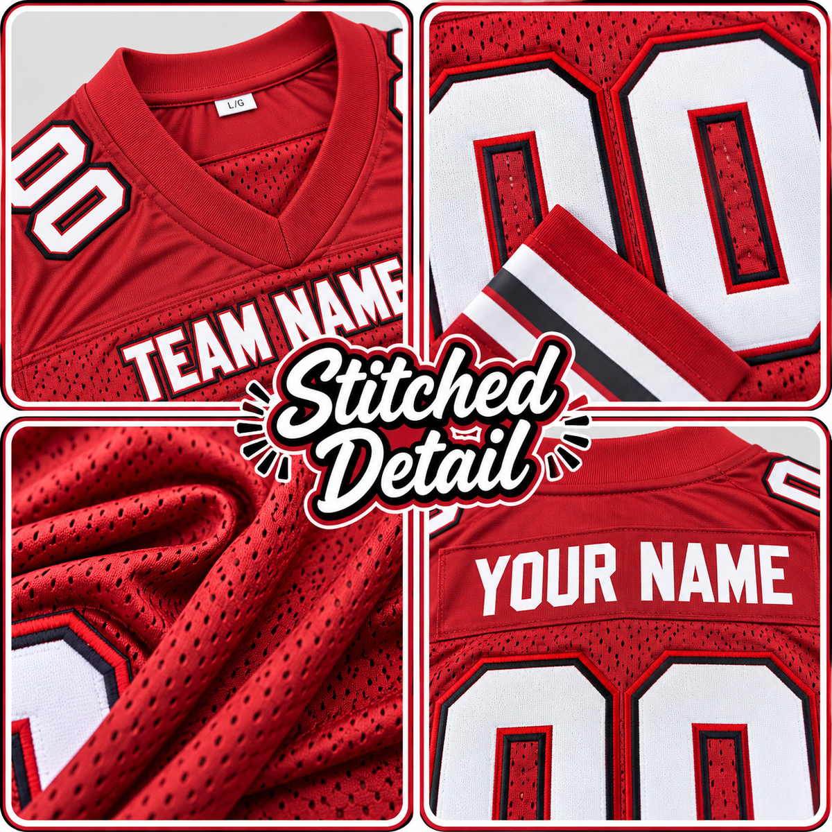 Custom Football Jersey with Name & Number – Red White Black